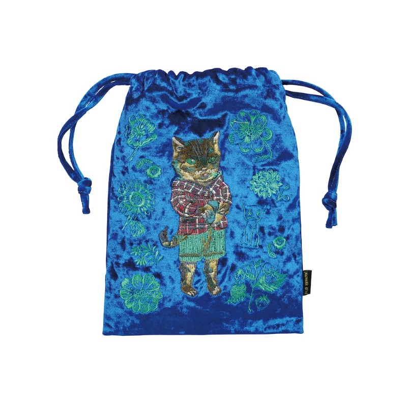 Nathalie Lete ナタリー レテ Velour Drawstring Pouch Tabby cat /511404